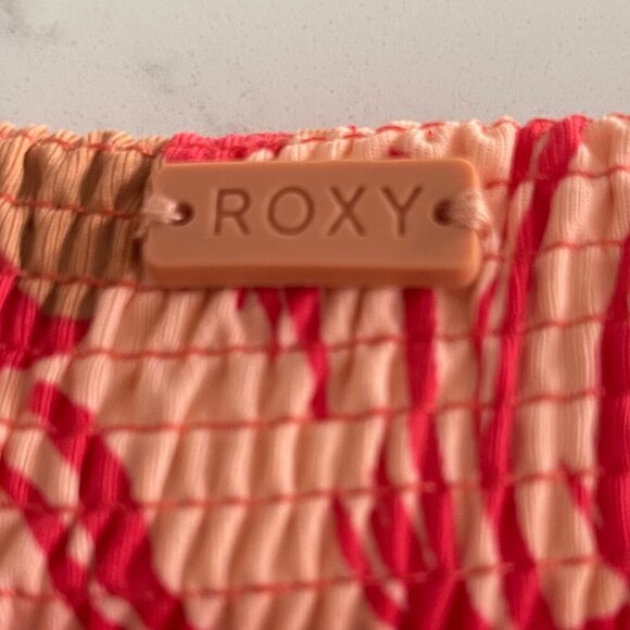 Roxy Tropical Palm Print Hi Waist Smocked Bikini Bottoms Red Wht Sz Au L US S-M - Picture 10 of 11